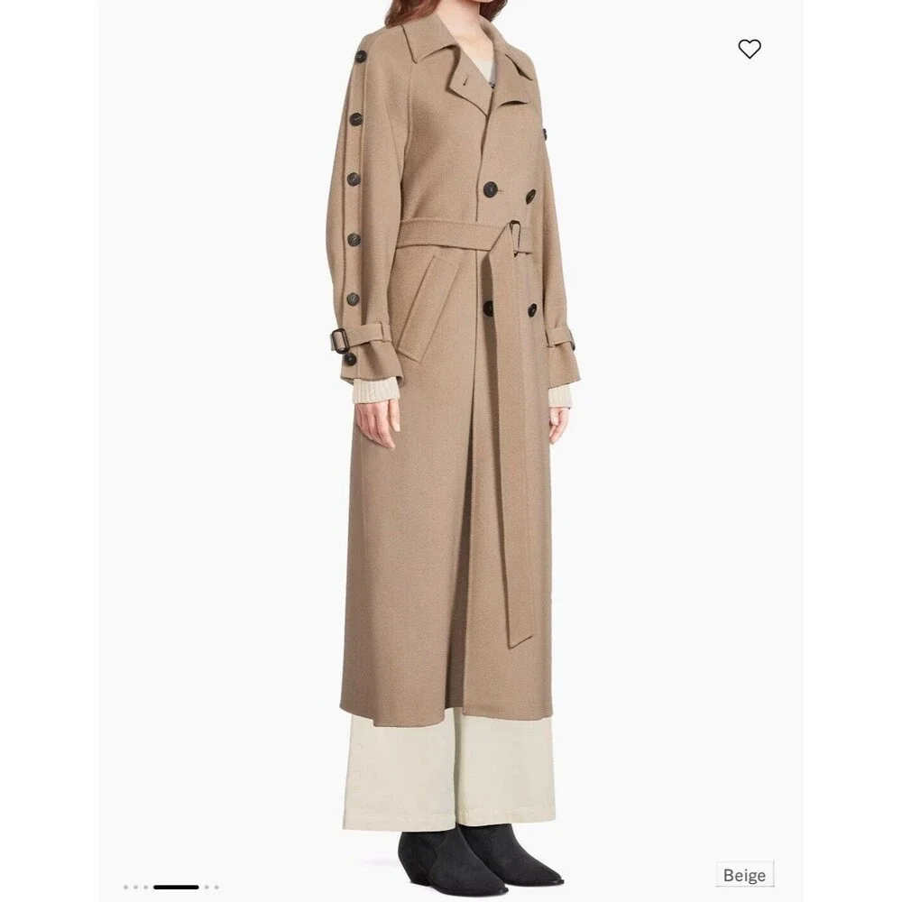 Weekend Max Mara Natale Wool Belted Trench Coat Color Beige US Size 8 New $1225